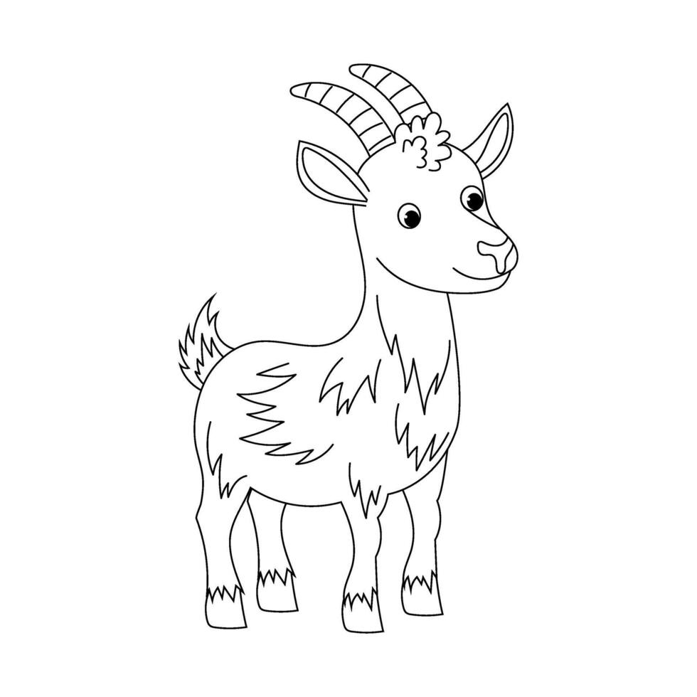 Goat. Farm animal. Cute cartoon goat. Kids colouring book. Doodle illustration goat on white background. vector