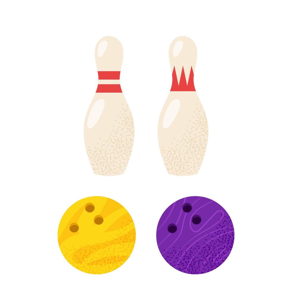 Set bowling ball with pins. Skittles and balls on a white background. For designs team sports and outdoor activity themes. vector