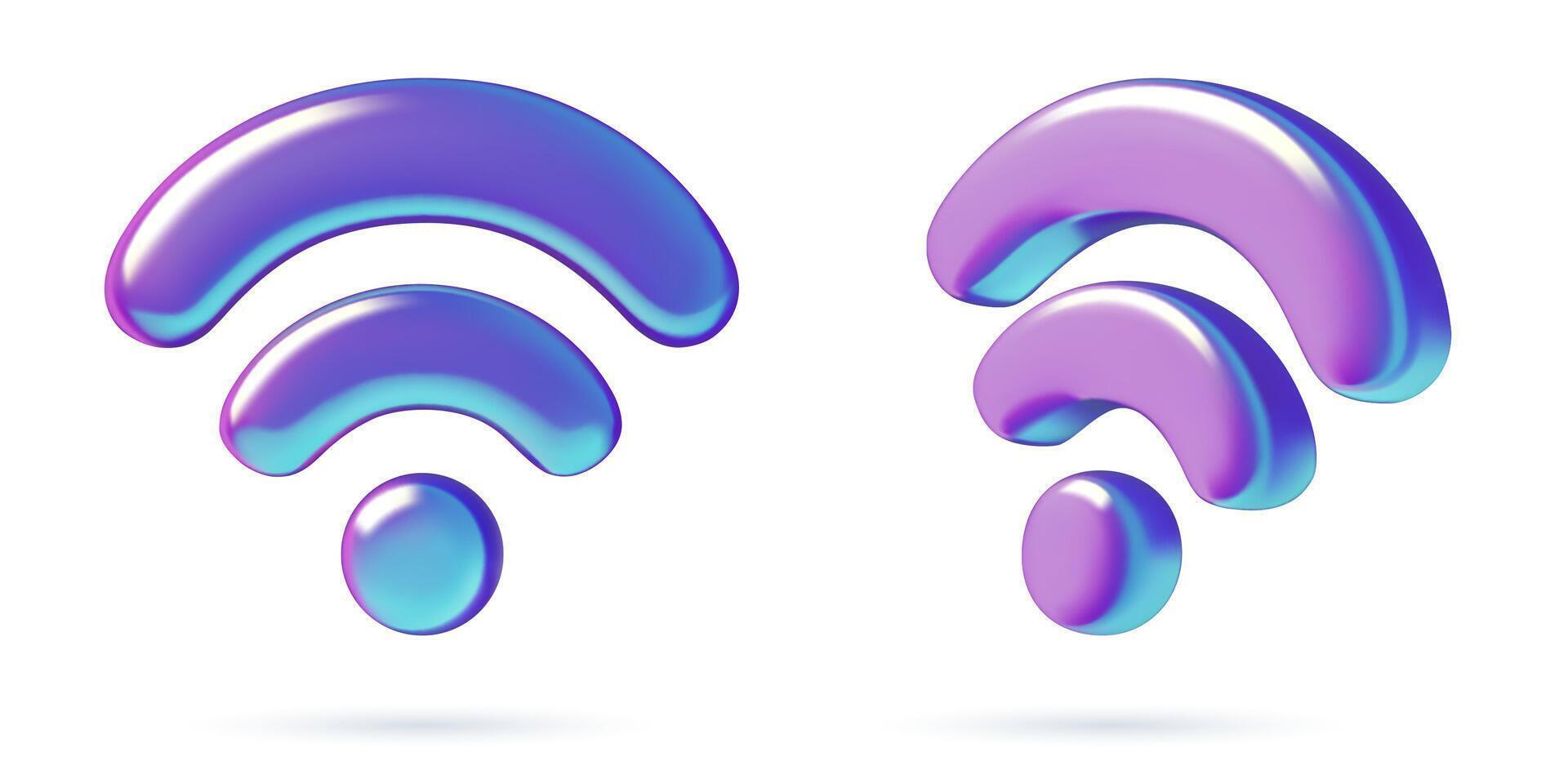 Holographic blue and purple Wi-Fi internet symbols in 3D style vector