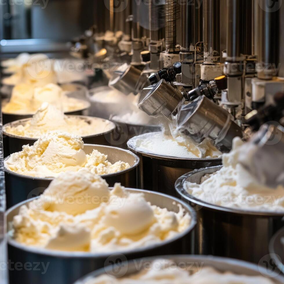 Cream factory production line shows the process of creating high-quality dairy products in a modern facility photo