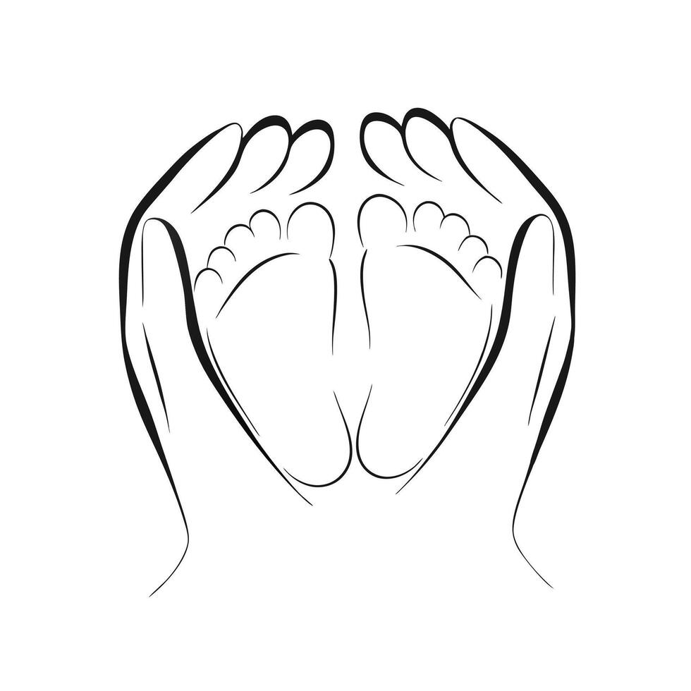 Simple Line Drawing of Gentle Hands Cradling a Baby Foot vector