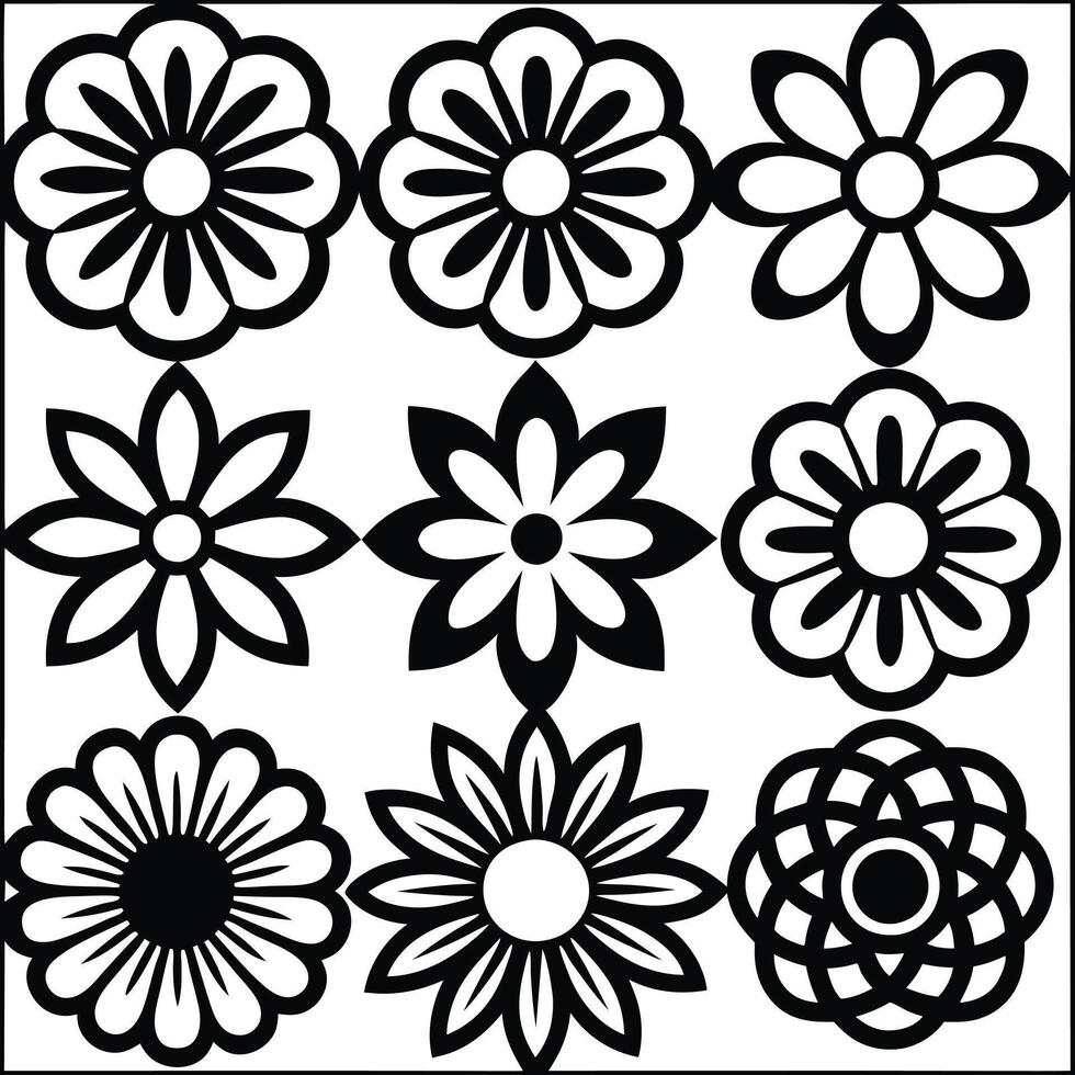 Minimalist Floral Drawings Black and White Hand-Drawn Flowers vector
