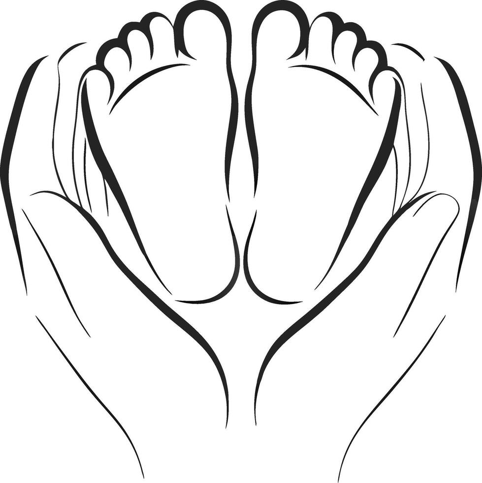 Minimalist Parenthood Illustration Hands Holding Baby Foot vector