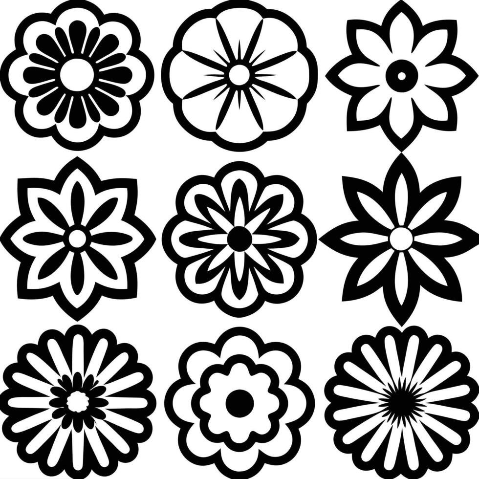 Elegant Flower Illustrations Simple Black and White Line Art vector
