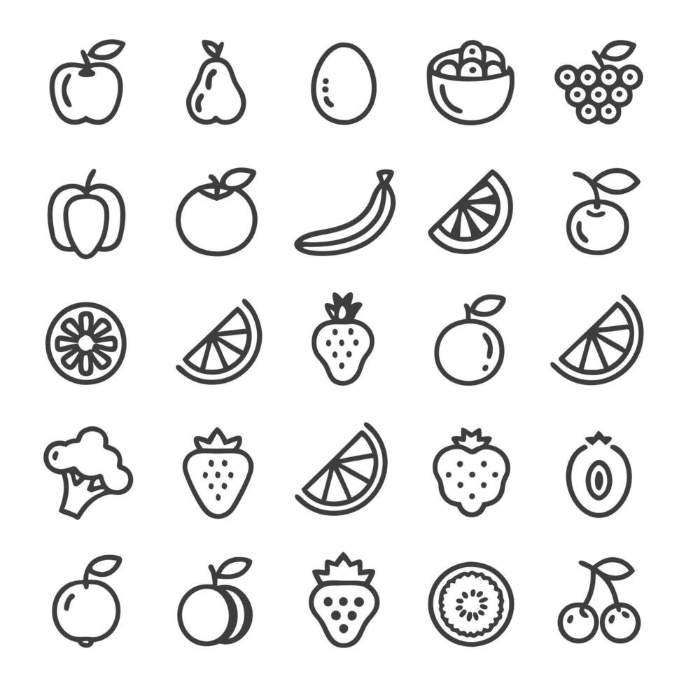 Hand-Sketched Fruit Icons Minimalist Monochrome Line Drawings vector