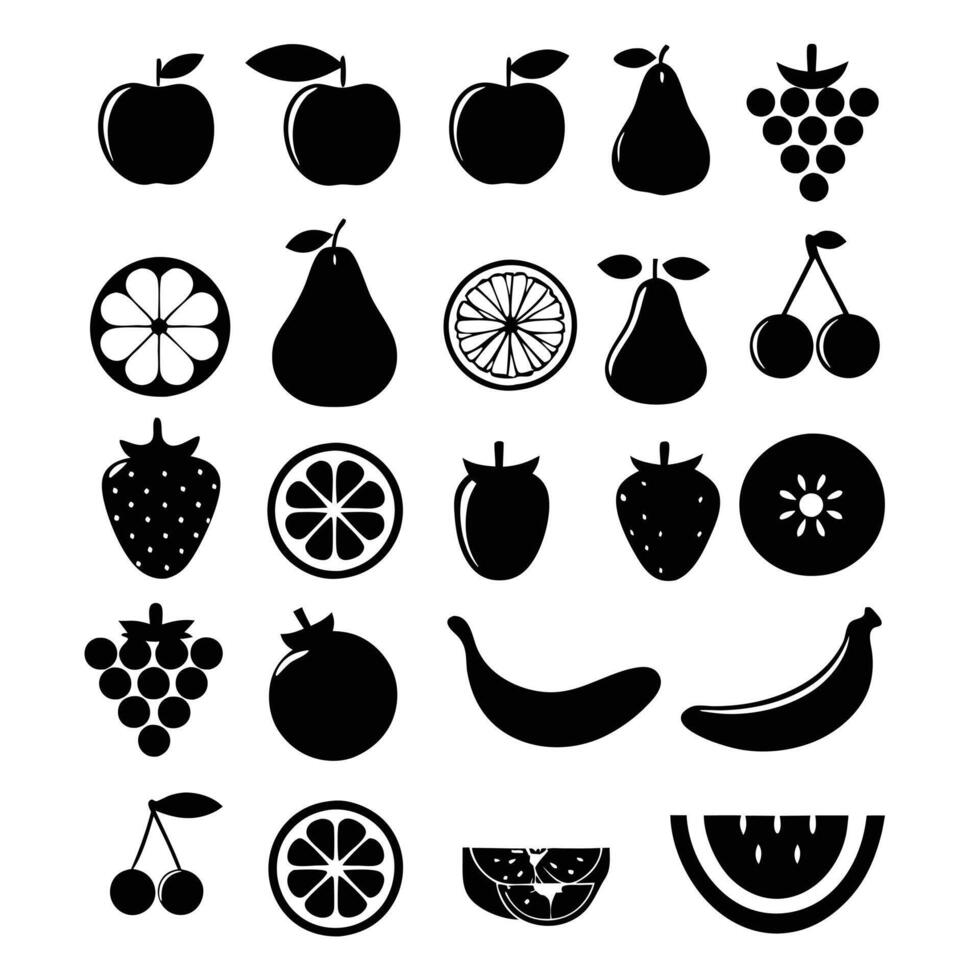 Simple Line Drawings of Fruit Icons Black and White vector