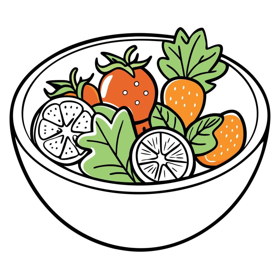 Line Drawing of Fruit Salad Bowl Black and White Illustration vector