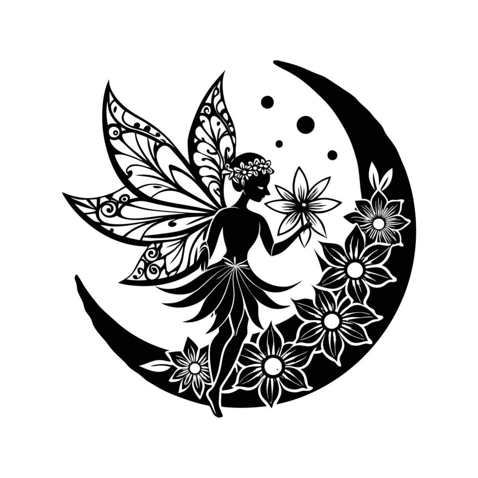 Floral Crescent Fairy Magic vector