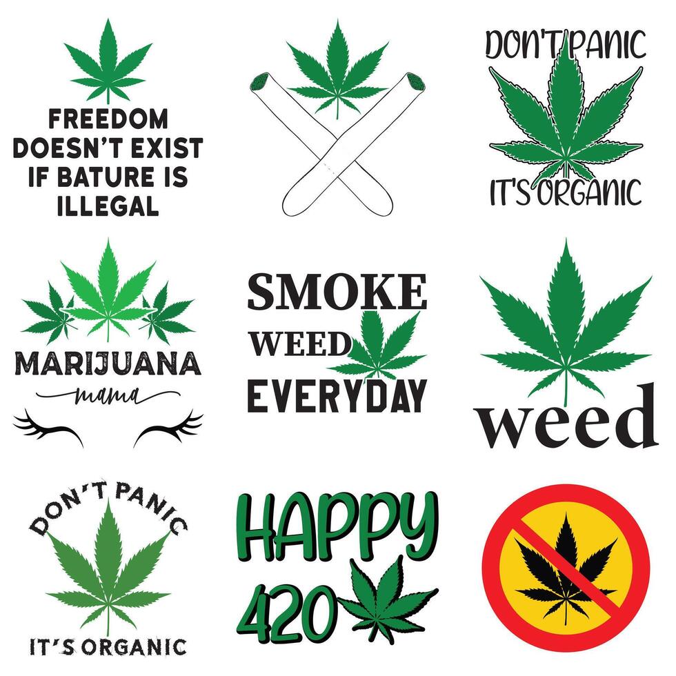 Cool Cannabis Quote Graphic Tee with Marijuana Design bundle vector