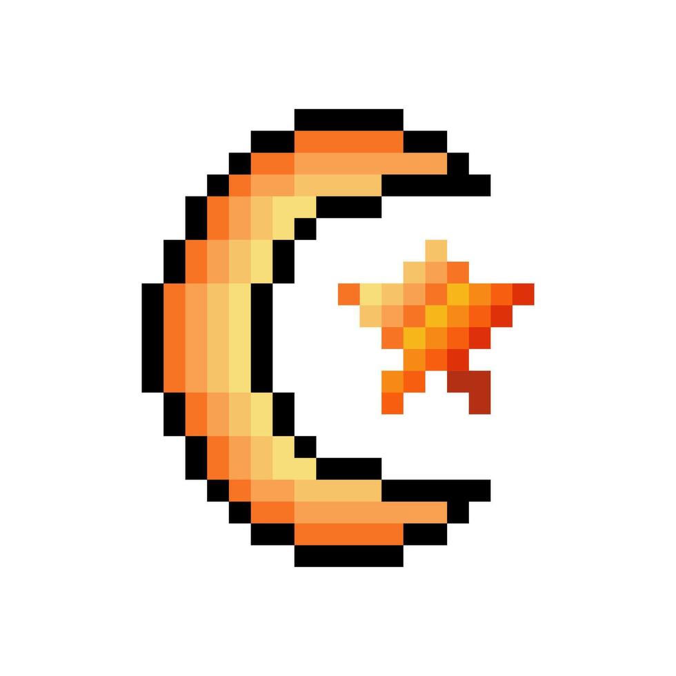 Crescent moon and stars in pixel art vector