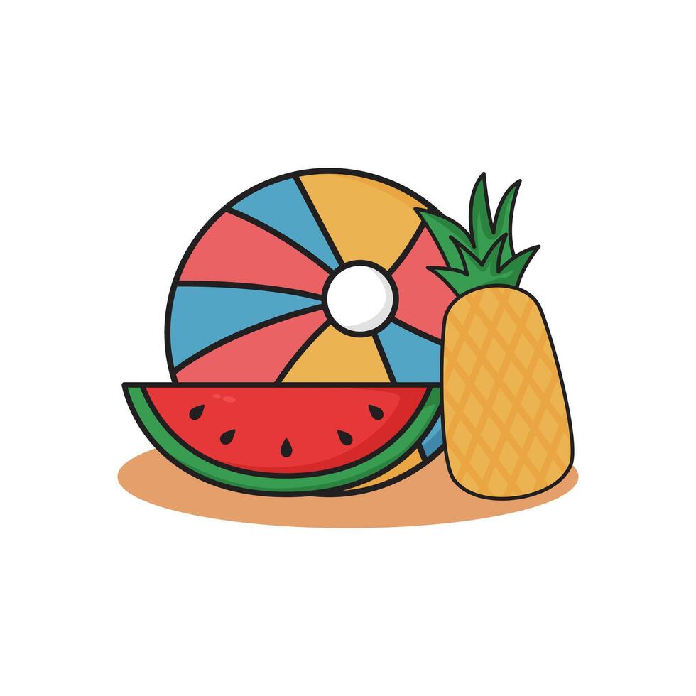 summer beach ball with watermelon and pineapple cartoon style vector