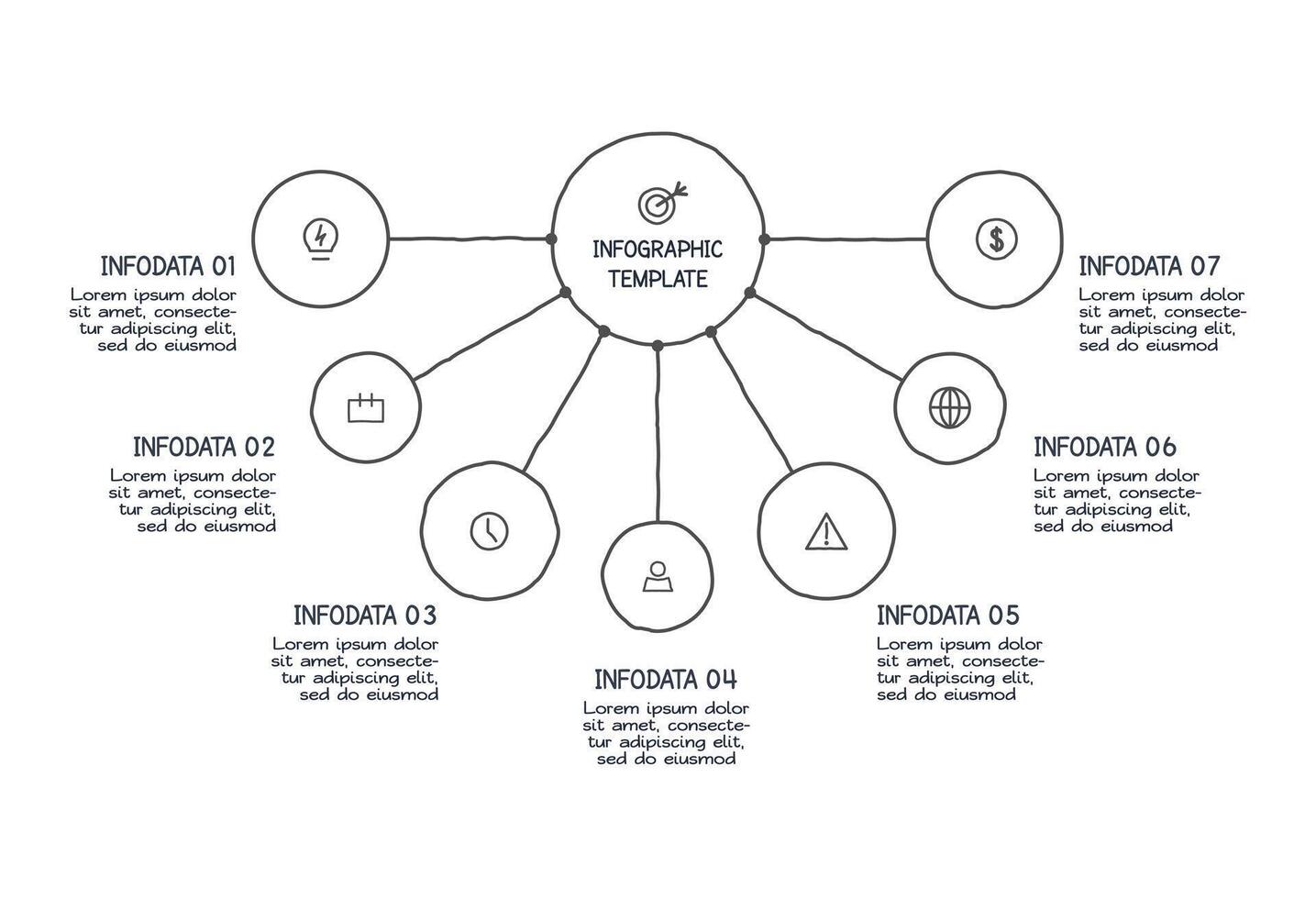 Doodle infographic elements with 7 options. template for presentation vector