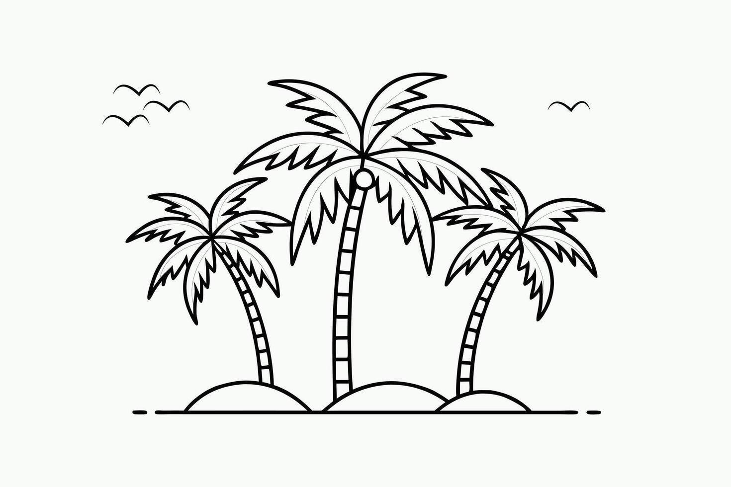 palm trees Black color line art A vector
