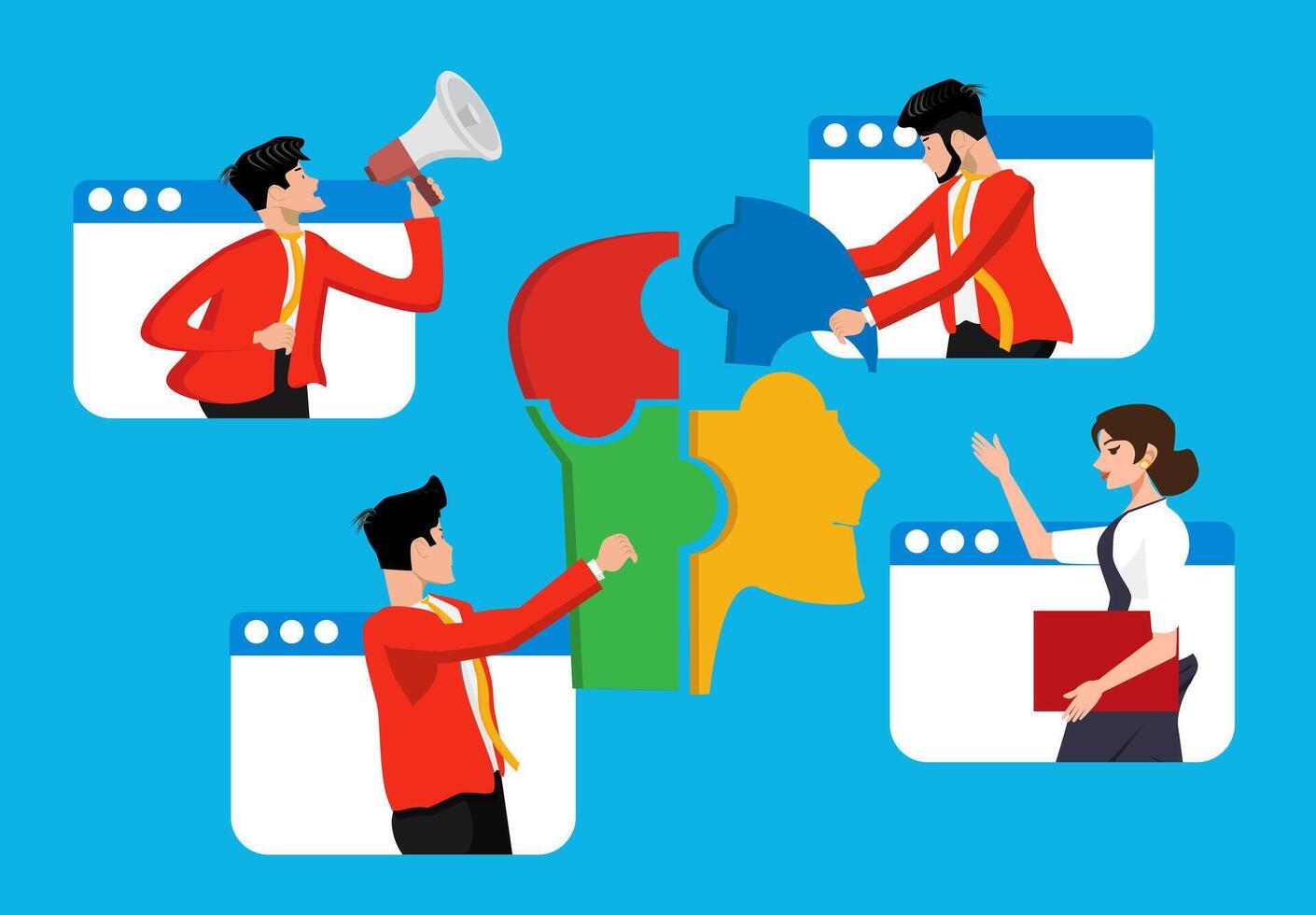 Work together, teamwork or collaboration to solve problem vector