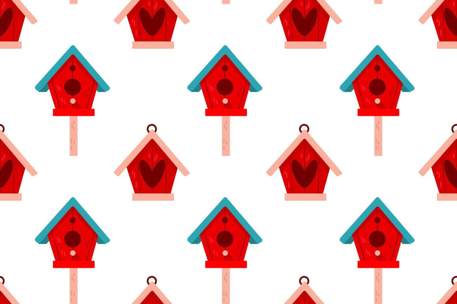 A minimalist seamless pattern of red birdhouses on a white background. Perfect for simple, cozy, and rustic design projects vector