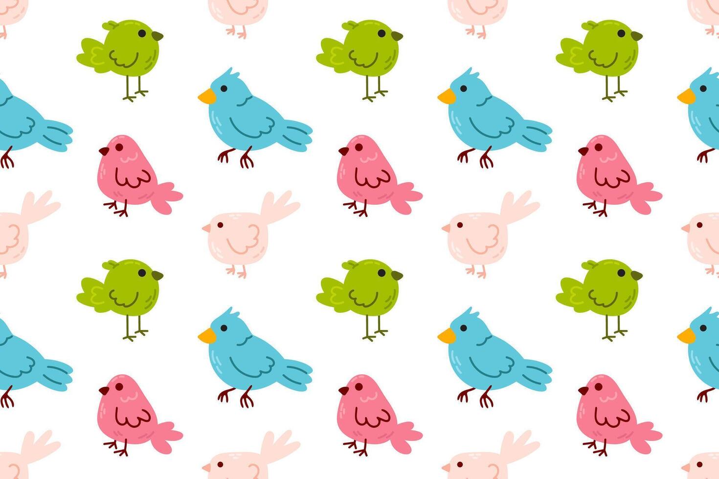 Seamless repeating pattern of cute birds in bright colors. Perfect for fabric, wrapping paper, and nursery decor vector