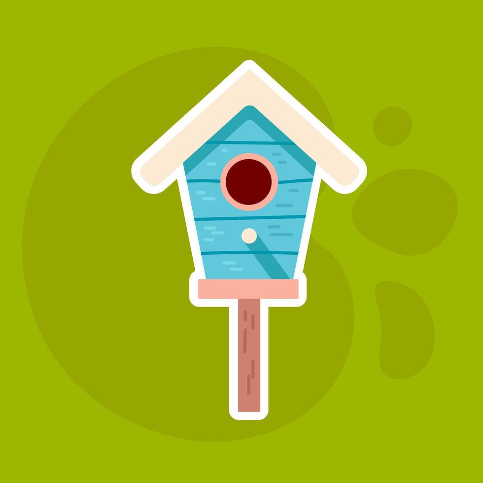 A hand-drawn blue birdhouse in sticker style. A cozy and rustic illustration perfect for scrapbooking, greeting cards, and nature-themed projects. vector