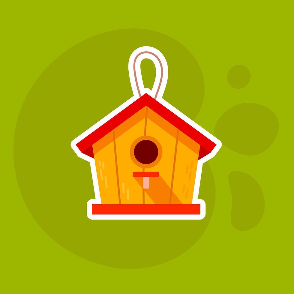 A hand-drawn yellow birdhouse in sticker style. A cozy and rustic illustration perfect for scrapbooking, greeting cards, and nature-themed projects. vector