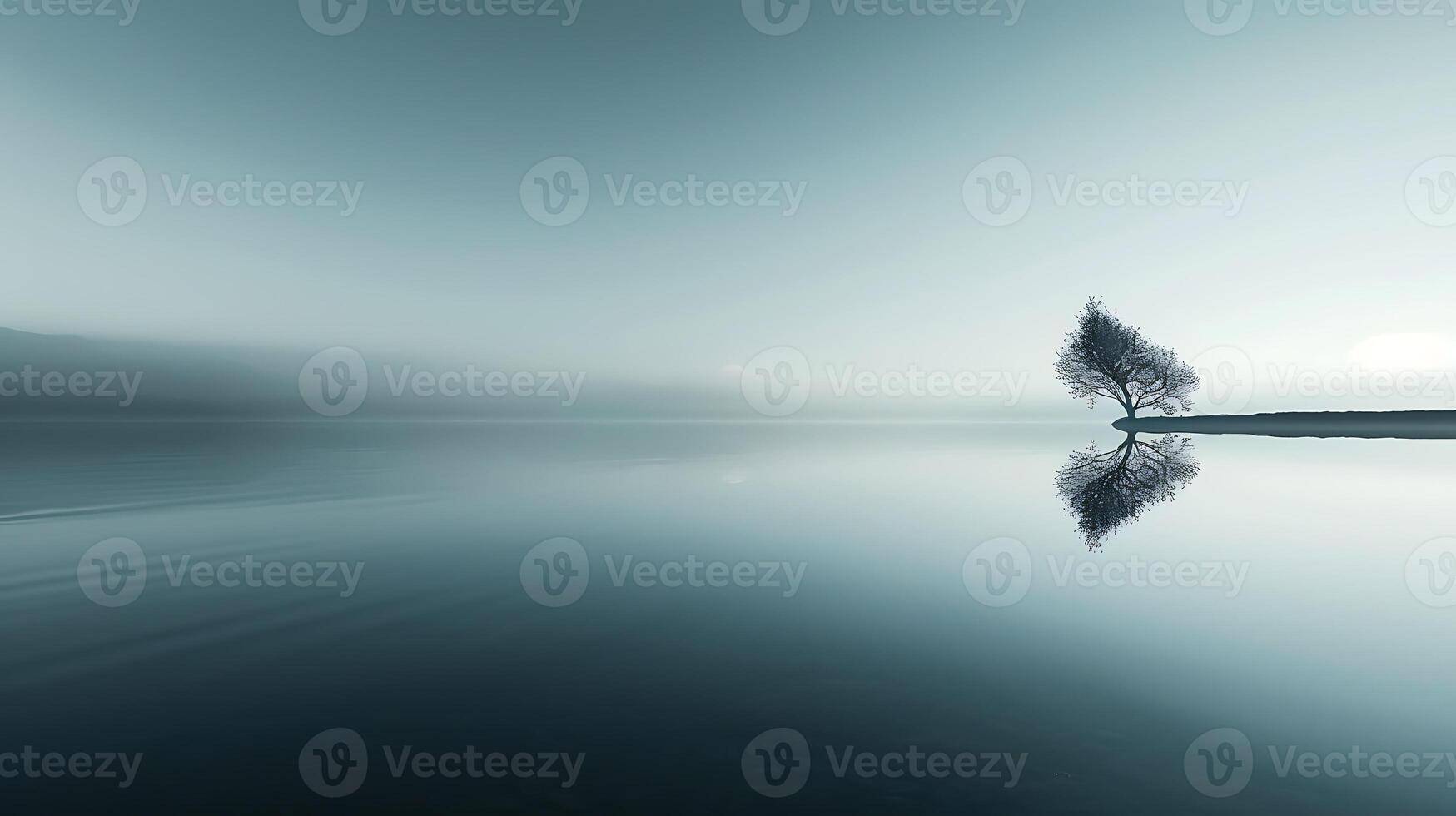 Lonely tree on the lake at sunrise, 3d render photo