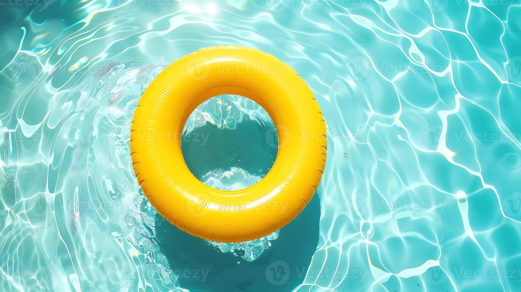 Inflatable ring floating in swimming pool, closeup of photo