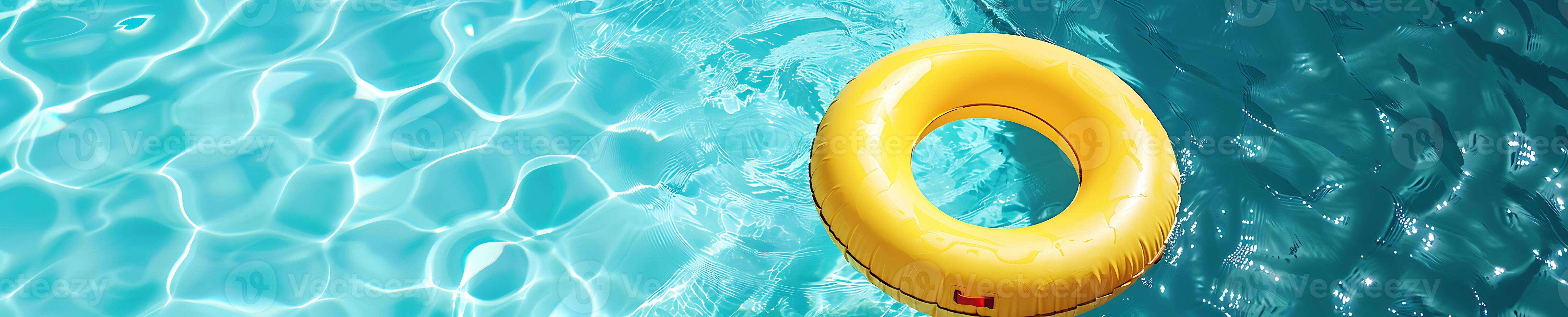 Yellow inflatable ring in swimming pool, panoramic web banner photo