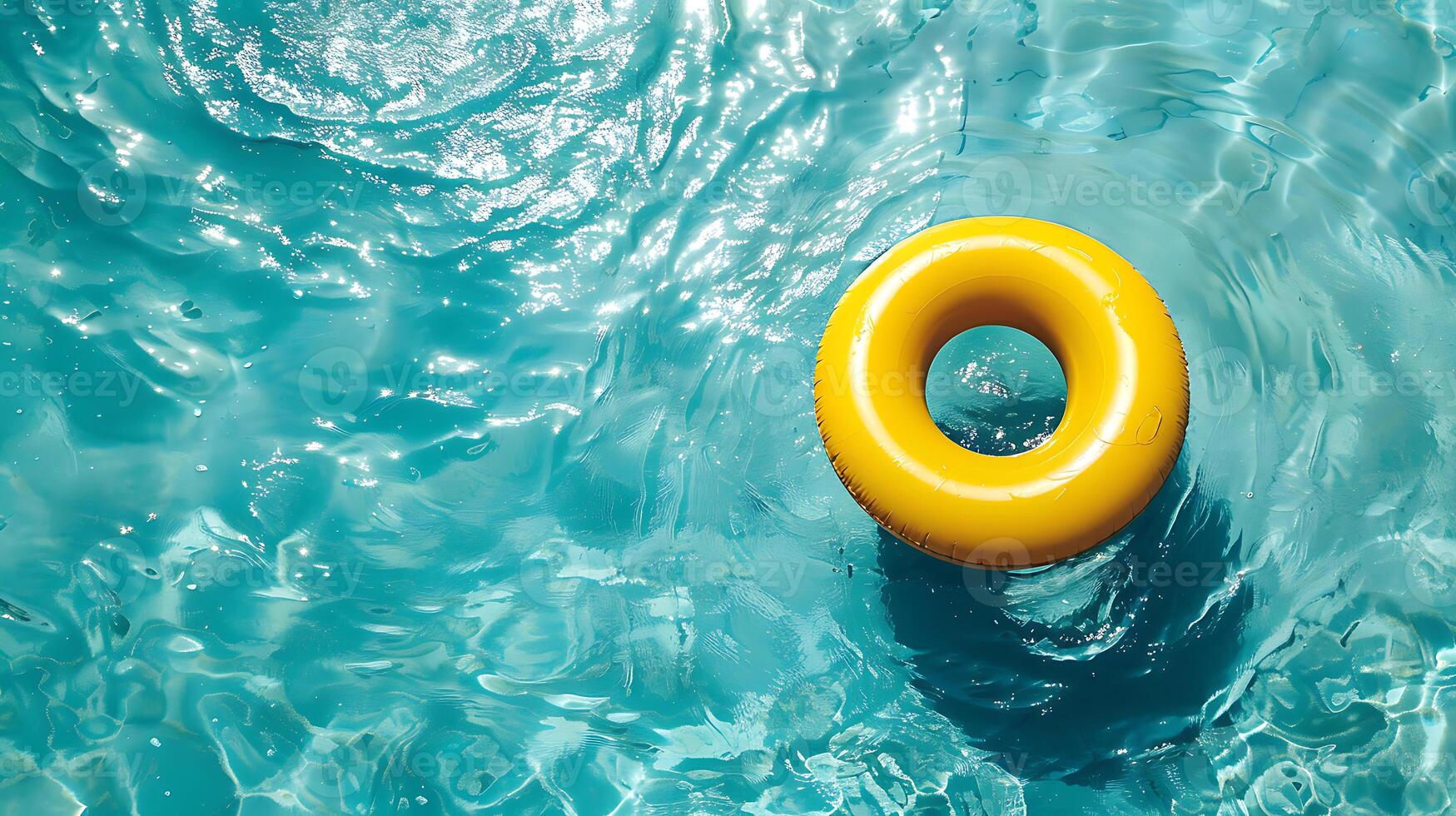 Yellow inflatable ring floating in the swimming pool. Summer background. photo