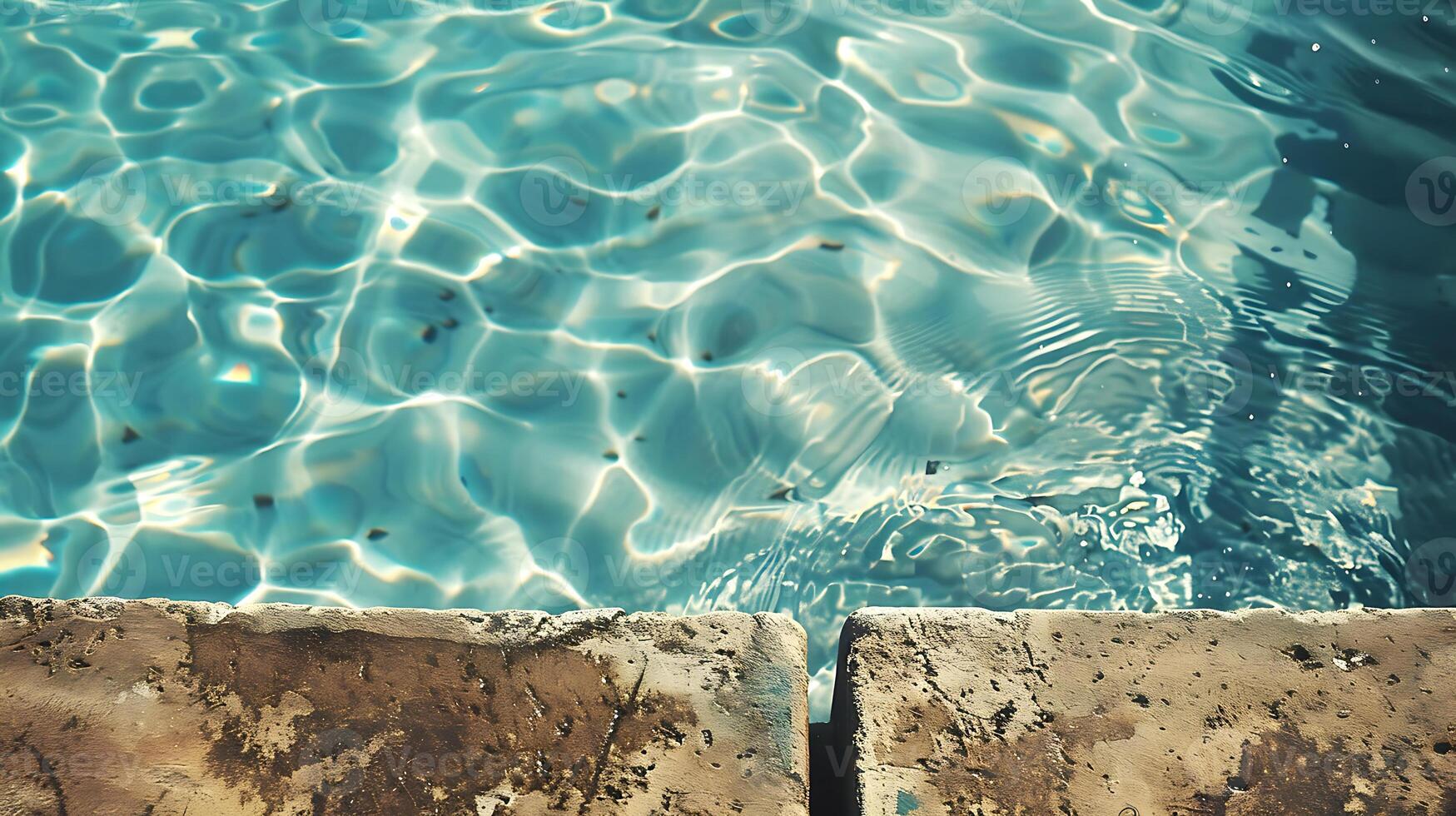 Blue water in swimming pool with sun reflections. Vintage filter effect. photo