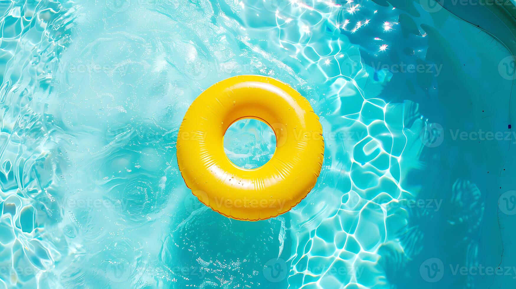 Yellow inflatable ring floating in swimming pool, summer vacation concept photo