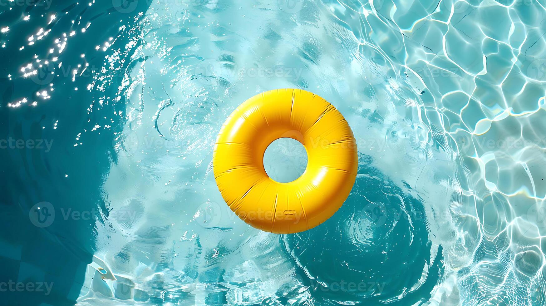 Yellow inflatable ring floating in swimming pool, summer vacation concept. photo