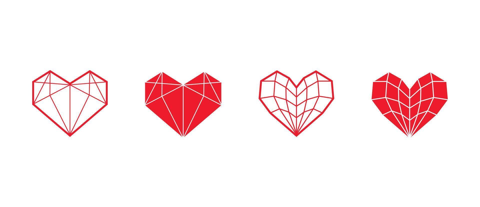 Red heart icons set on white background. Heart elements for decoration and collection. vector
