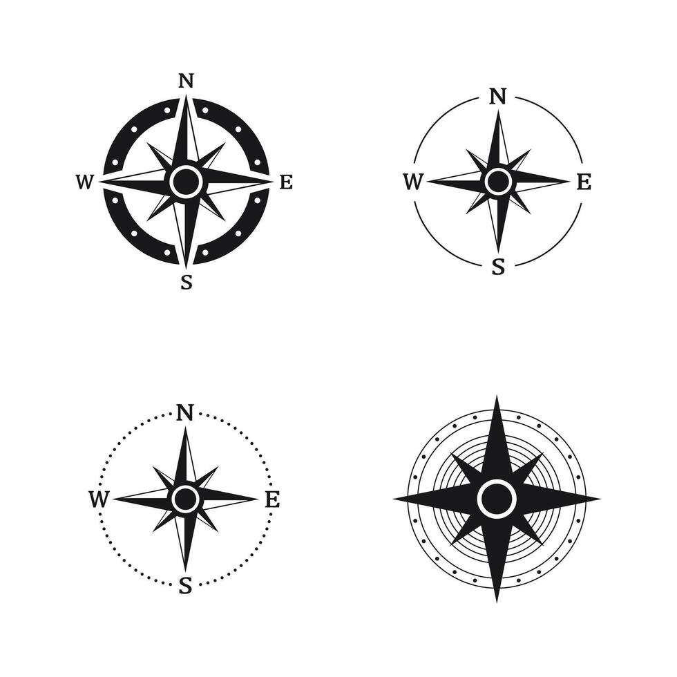 Compass simple icon set. Compass symbol set. Wind rose icon. vector