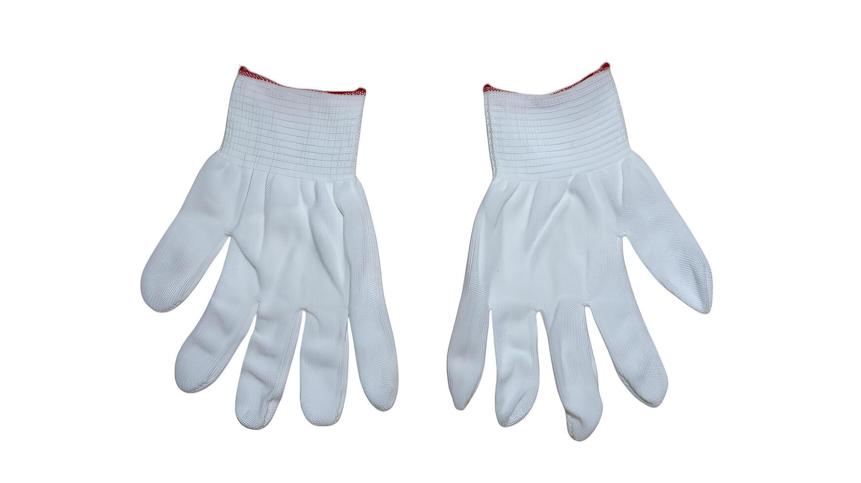 Close-up of white protective gloves used in the industry on white backdrop photo
