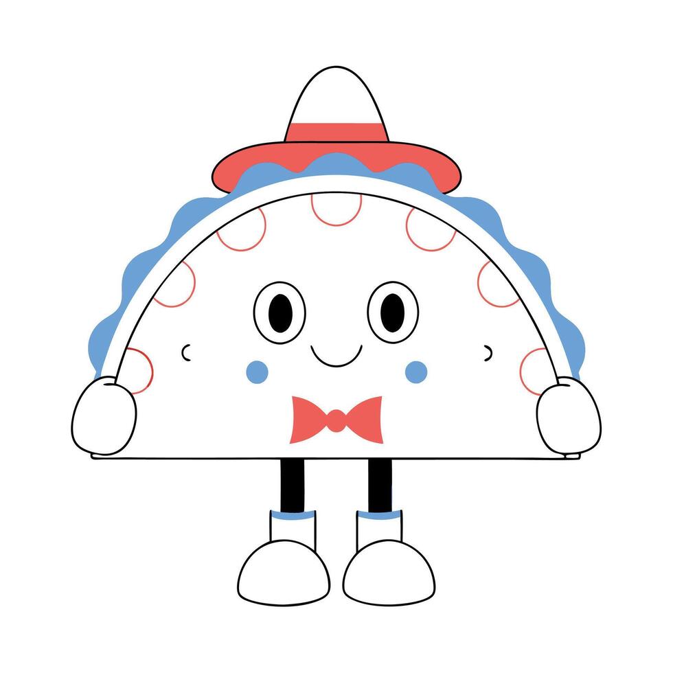 Cute Cartoon Taco Character Sombrero. vector