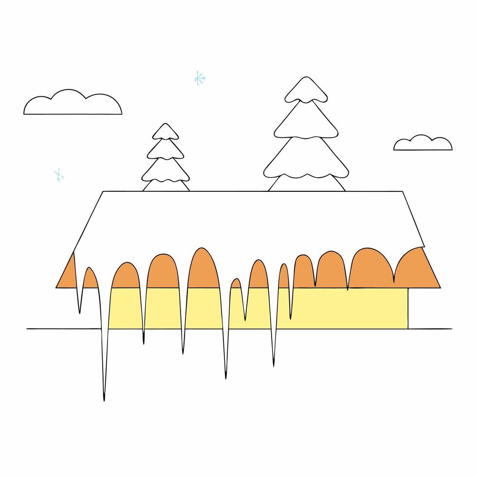 Winter House Illustration Snow, Icicles, Minimalist Design. vector