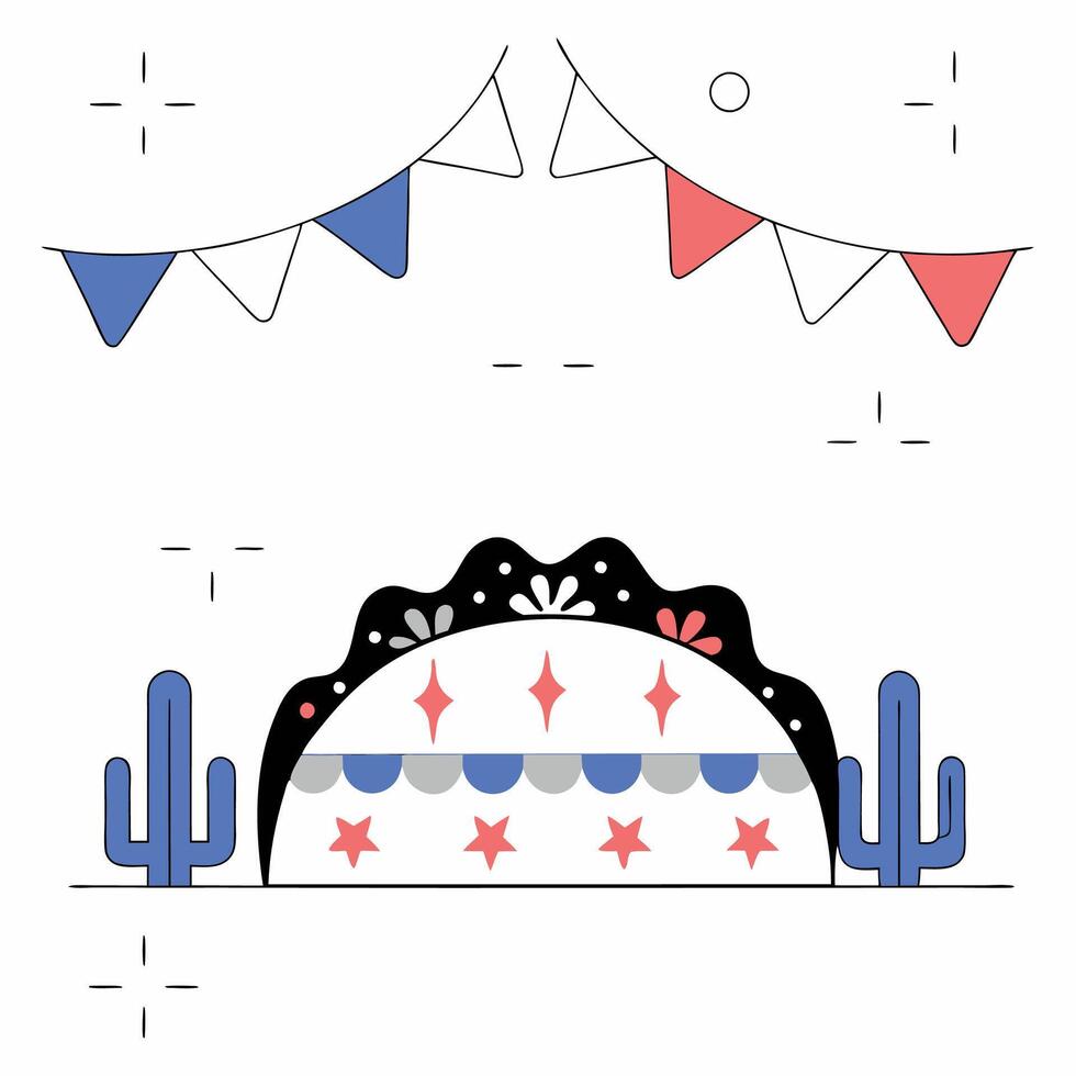 Festive Taco Stand Illustration Bunting, Cacti. vector