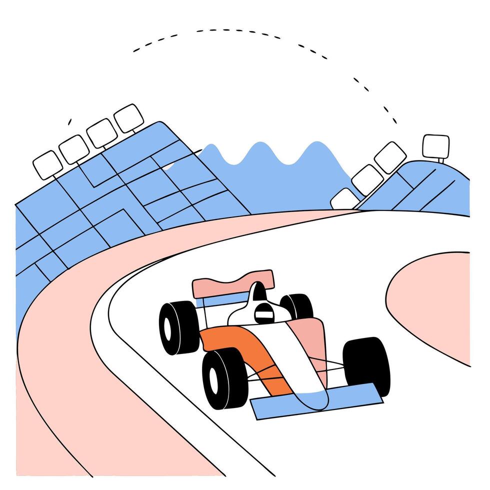 Formula 1 Race Car Illustration Orange and White Graphic. vector