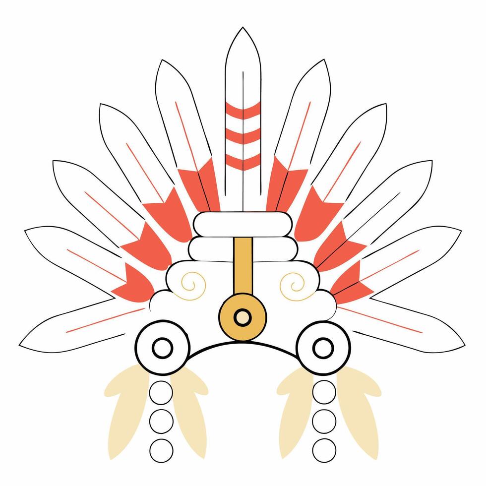 Native American Headdress Illustration Red and White Feathers. vector