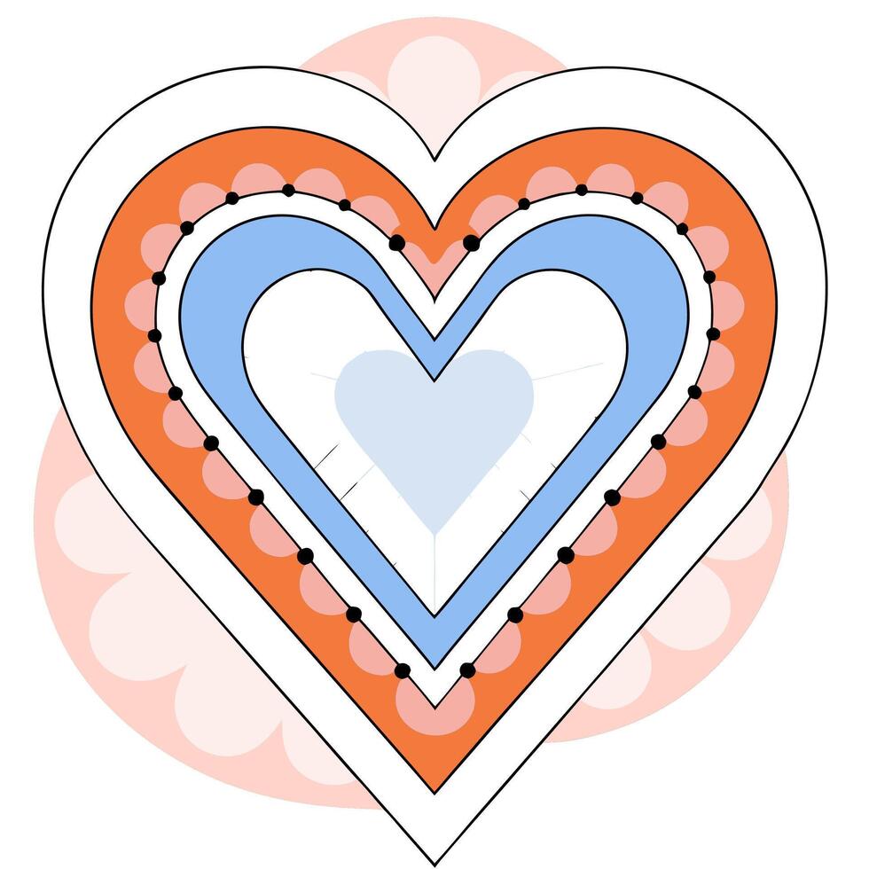 Layered Heart Design Coral and Light Blue, Intricate. vector
