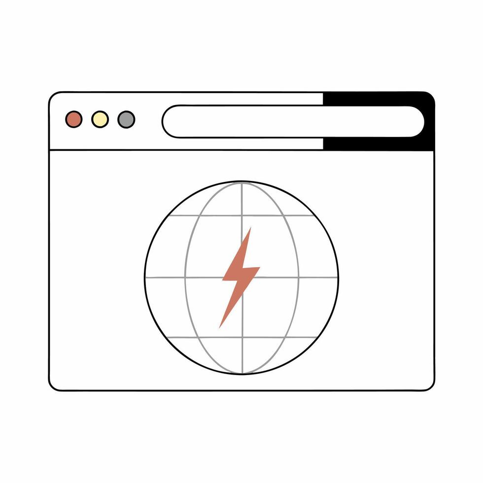 Global Energy Browser Window with Lightning Bolt Globe Icon Simple Line Art Illustration. vector