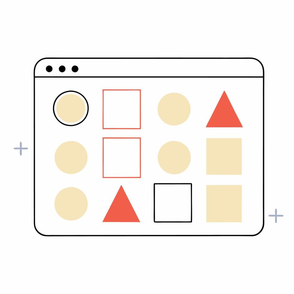 Minimalist Geometric UI Shapes Cream, Coral, Circles, Squares. vector
