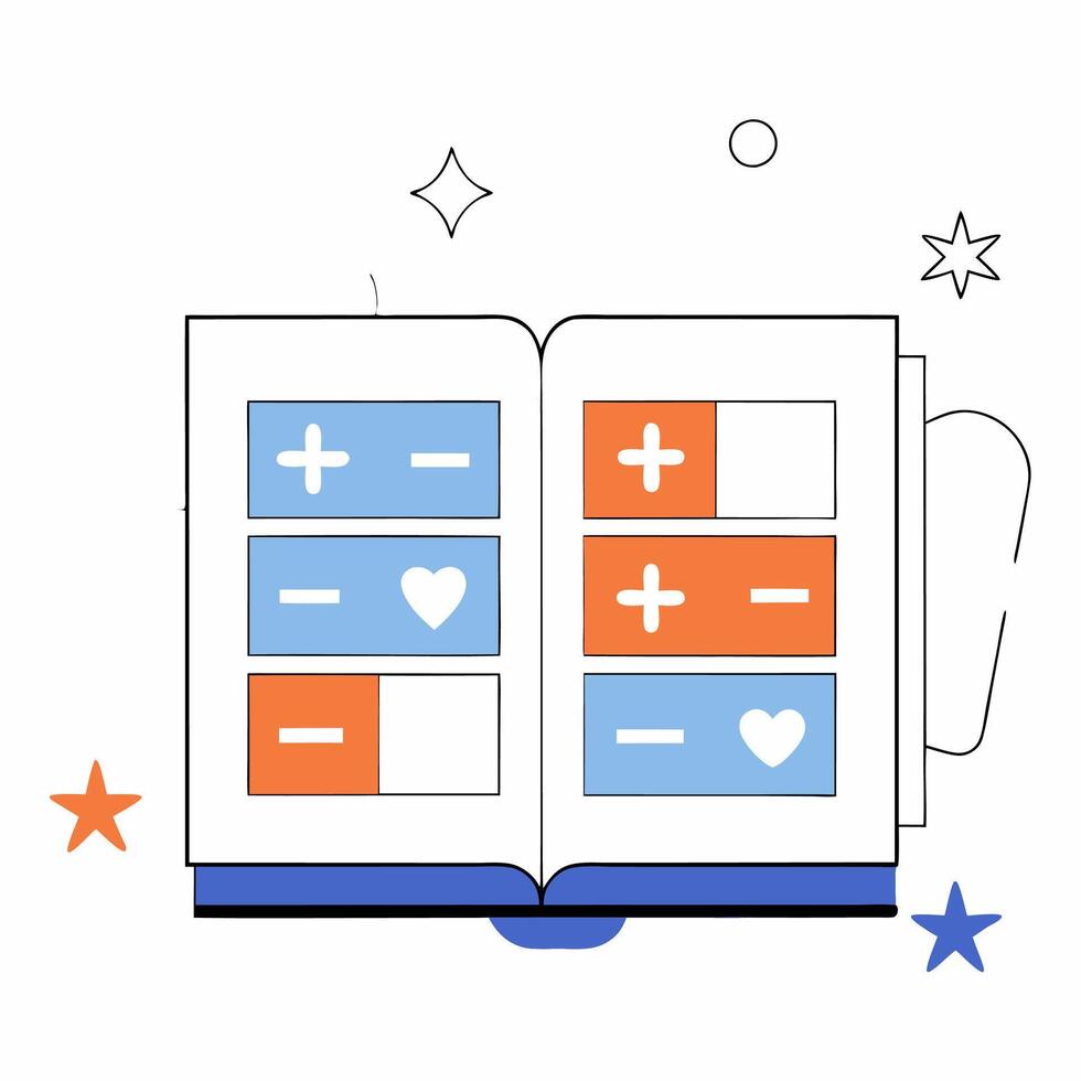 Modern Book with Plus, Minus. vector