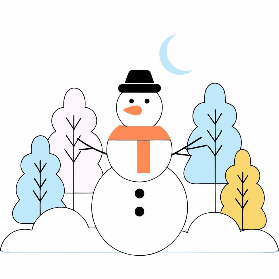 Minimalist Snowman Illustration Pastel Winter Scene. vector