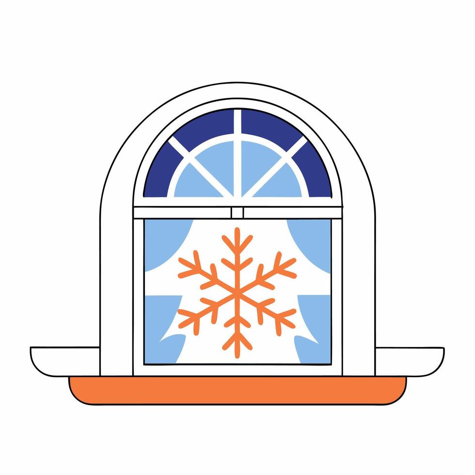 Winter Window Snowflake Design Blue, Orange. vector