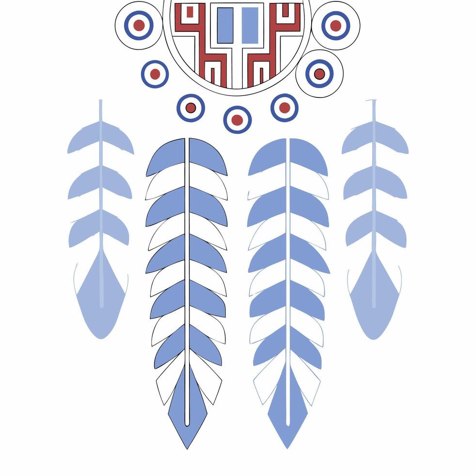 Bohemian Feather Dreamcatcher Pattern Blue, Red. vector