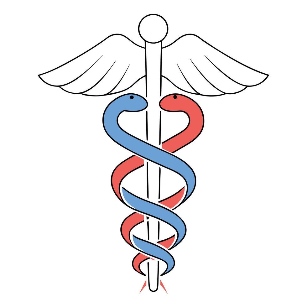 Professional Medical Caduceus Symbol Red and Blue Snakes. vector