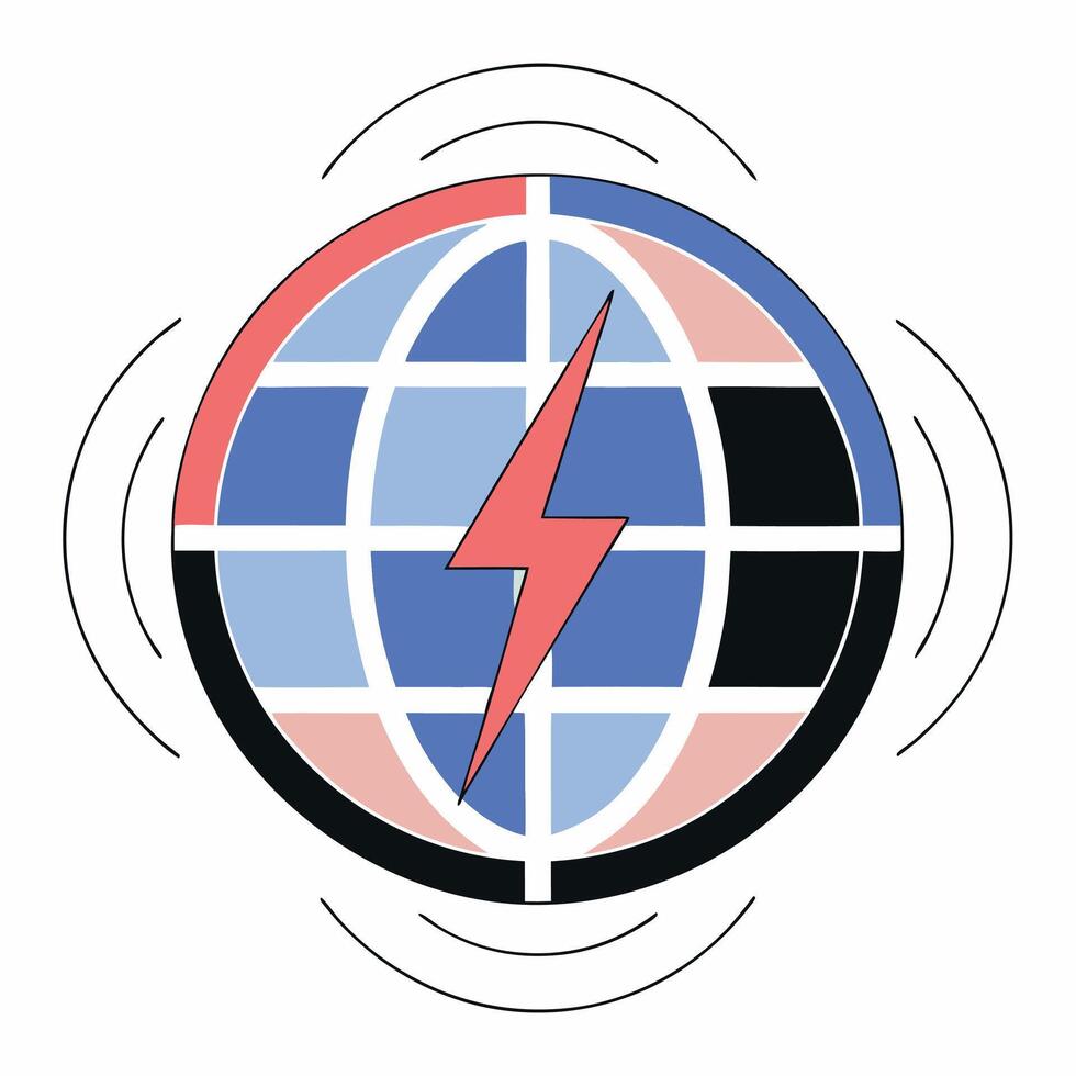 Global Energy Power Vibrant Globe Illustration with Lightning Bolt Website. vector