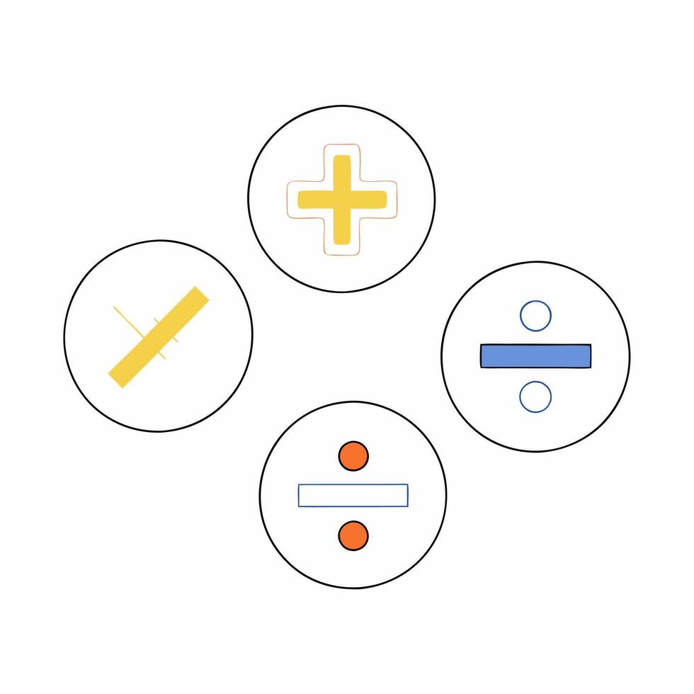 Minimalist Arithmetic Symbols Plus, Minus, Multiply. vector