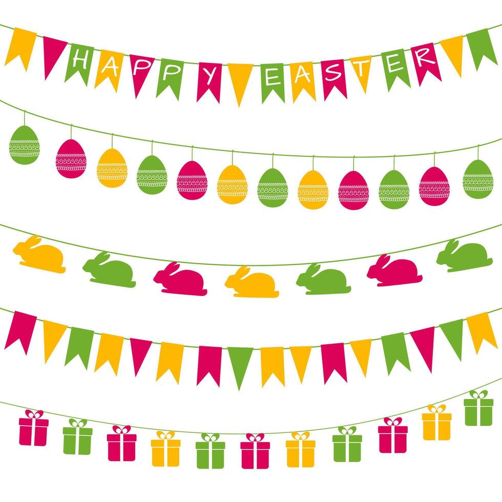 Easter bunting colorful garlands vector