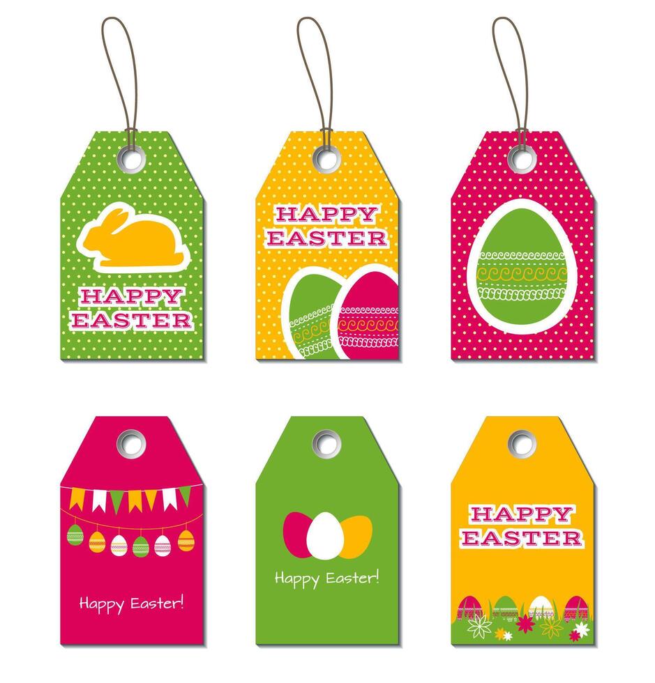 Easter tags. Easter greetings. Small gift cards for Easter design with bunny and eggs vector