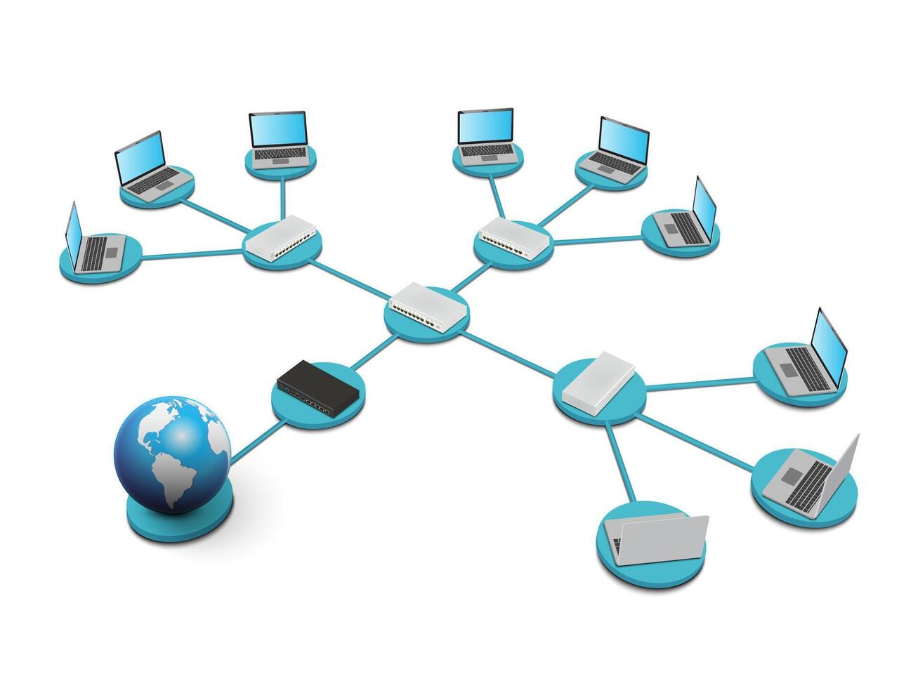 3D global networking concept on white background. Wide area network. vector